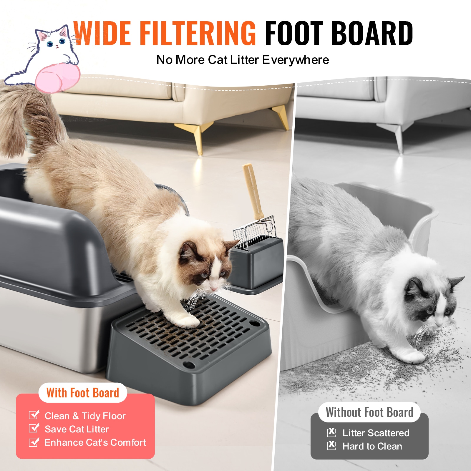 Deep Cat Litter Box With Odor Control And Filtering Foot Board_voghion.com